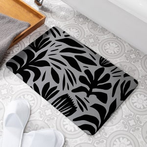 Abstract Leaf Grey Stone Non Slip Bath Mat - Quick Dry Bath Mats For Bathroom - Eco-Friendly Easy to Clean Modern Bathroom Mat - 60 x 39cm