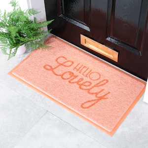 Hello Lovely Doormat - Indoor/Outdoor Mat - Peach Pink Doormat - Entrance Mat - Wedding Git - Housewarming Gift - 100% Recycled PVC Mat