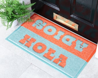 Hola Adios Doormat - Decorative Front Door Mat - Mexico Spain, Mexican Gift - Fiesta Outdoor Welcome Mat - Housewarming Gift - Recycled PVC