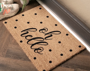 Oh Hello Dot Pattern Doormat Spots Door Mat - Oh Hello Cute Welcome Doormat Quote - Doormat Welcome - New Home Decor - Housewarming Gift