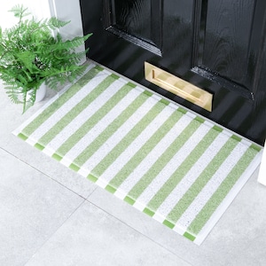 Green Striped Doormat - Indoor/Outdoor Doormat - Green & White Housewarming Gift - Outdoor Striped Doormat - Easy to clean - 70 x 40cm