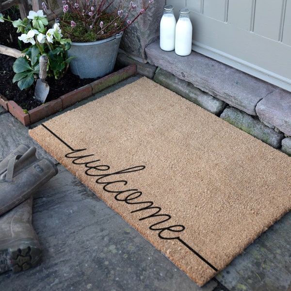 Welcome Country Doormat - Welcome Extra Large Black Doormat - Housewarming Gift for Couples - Indoor/Outdoor Natural Door Mat - 90cm X 60cm