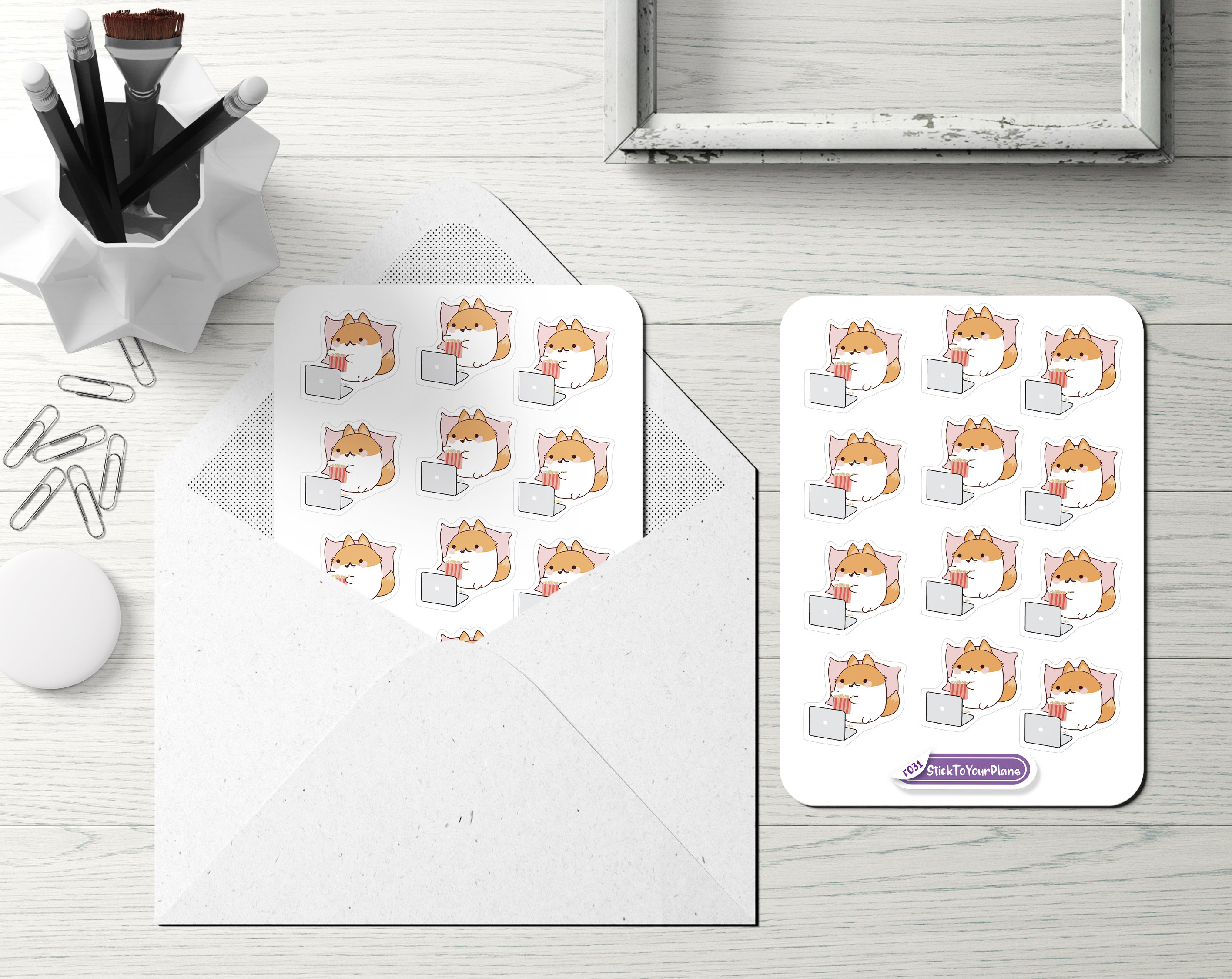 Movie Night Planner Stickers, Kawaii Fox Stickers, Cute Popcorn ...
