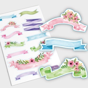 Autocollants de planificateur d'aquarelle, autocollants esthétiques, autocollants floraux, autocollants floraux chics, autocollants de planificateur de ressort, autocollants de bannière