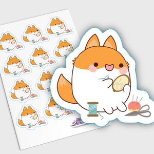 Kreuzstich Sticker, Kreuzstich Sticker, Bastel Aufkleber, Hobby Planner Sticker, Nähsticker, Kreuzstich Sticker, Kawaii Fuchs Sticker