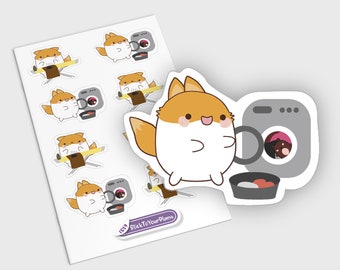 Sticker Wäsche, Kawaii Sticker, Fox Chores Aufkleber, Sticker Reinigung, Sticker Hausarbeit, Bujo Aufkleber