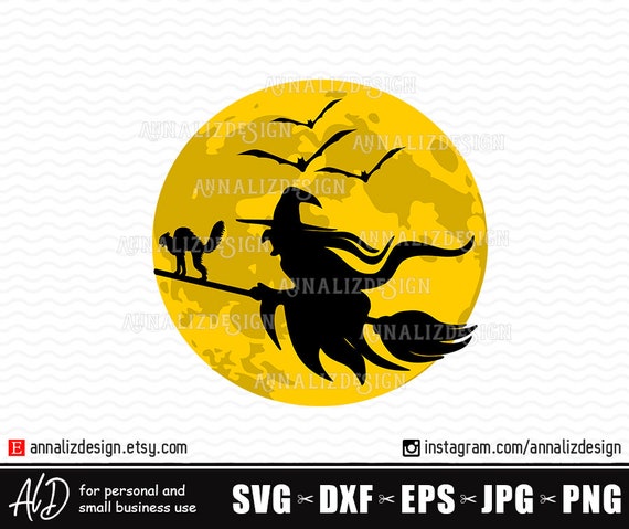 Witch Broom Cat Bat Moon for Sign Pillow Halloween Stencil The Witch Is In