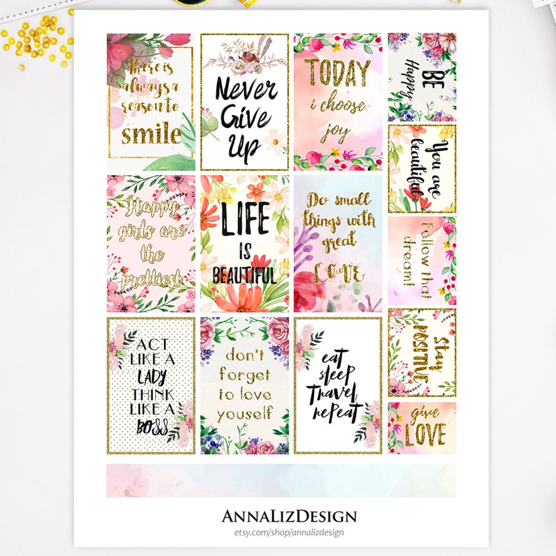 BIG Happy Planner Stickers PRINTABLE Motivational Quotes Full | Etsy