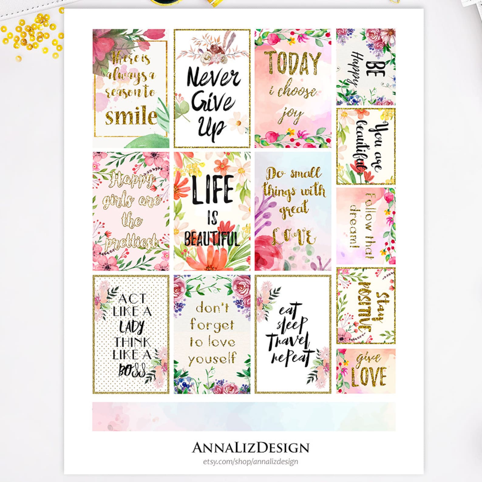 BIG Happy Planner Stickers PRINTABLE Motivational Quotes Full Etsy