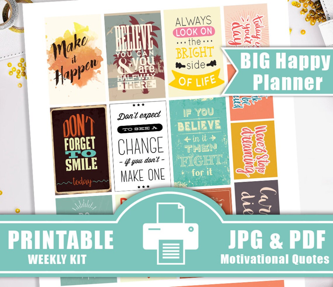 BIG Happy Planner Stickers PRINTABLE Motivational Quotes Etsy