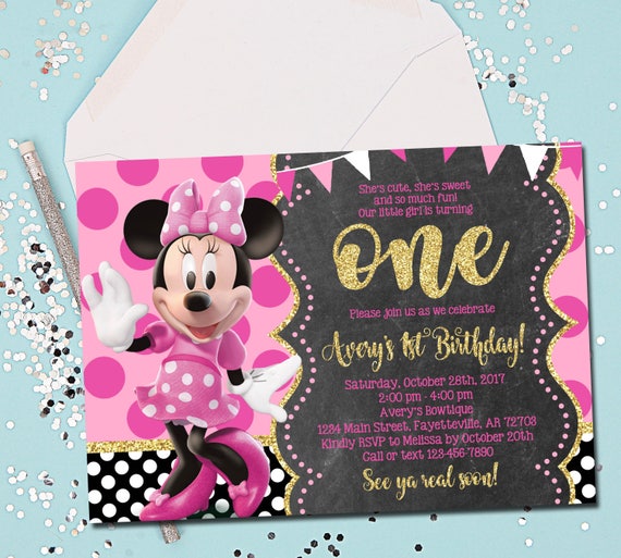 Minnie Mouse Invitation Birthday Invitation 1st Birthday Etsy