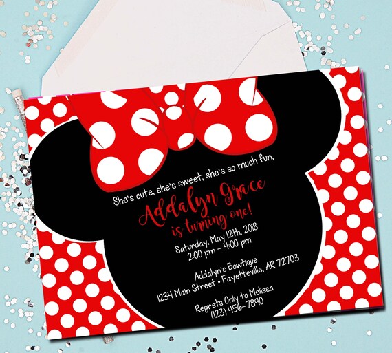 Minnie Mouse Invitation Red Minnie Mouse 1st Birthday Etsy