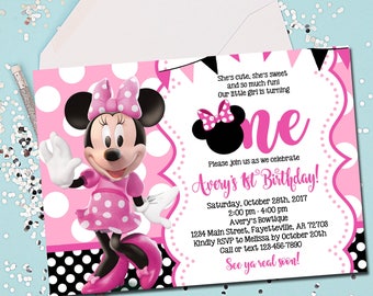 MINNIE MOUSE INVITATION, Minnie Mouse Birthday Invitation, 1st Birthday, Minnie Mouse, First Birthday, 1st Birthday Invitation, Printable