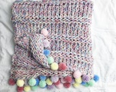 Knit Rainbow Blanket and Cushion pattern, Super Chunky, Instant PDF Download in 5 pillow blanket sizes - baby lapghan throw single double