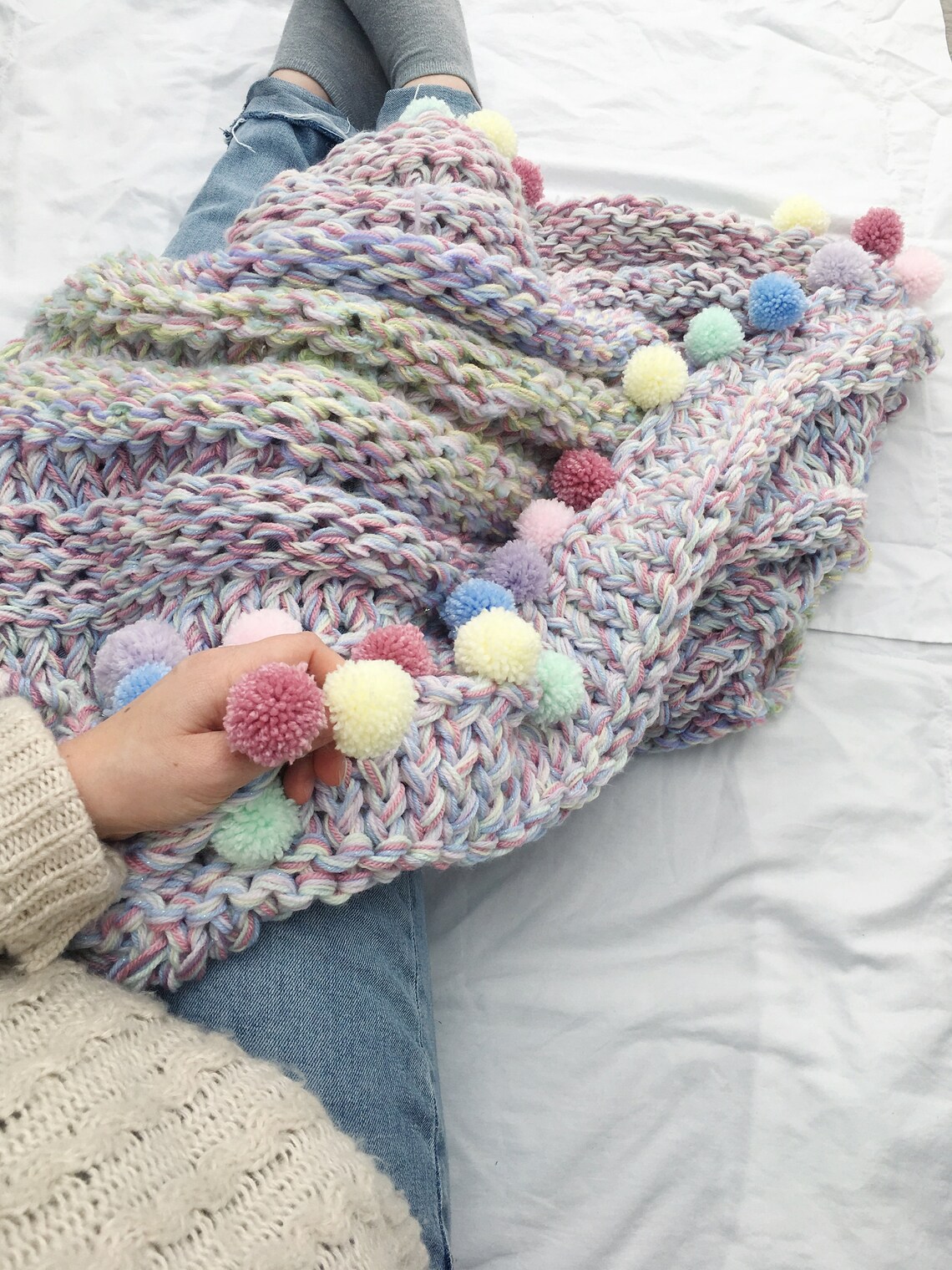 Knit Rainbow Blanket and Cushion Pattern Super Chunky Etsy