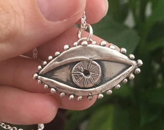 925 Silver Evil Eye Pendant, Recycled and Sustainable, Good Luck Amulet