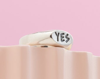 YES Chunky Statement Ring, Recycled 925 Signet, Handmade Jewellery