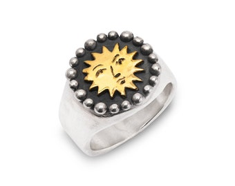 Sun Ring, Sterling Silver 925 Signet, Celestial Jewellery