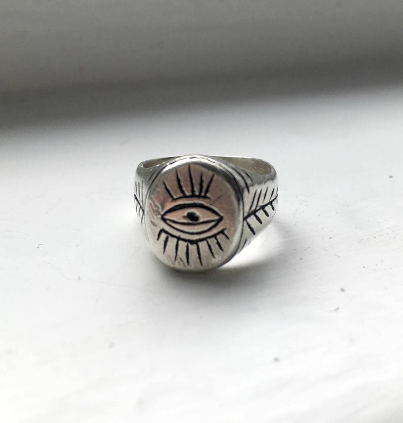 Evil Eye Signet, Celestial Ring, Recycled 925 Silver image 4