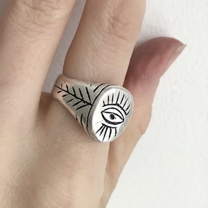 Evil Eye Signet, Celestial Ring, Recycled 925 Silver