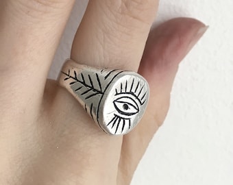 Evil Eye Signet, Celestial Ring, Recycled 925 Silver