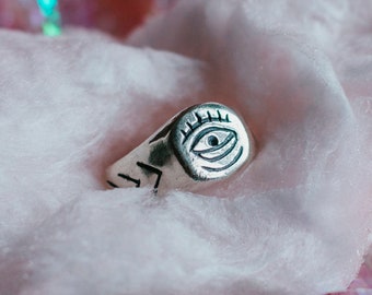 Evil Eye Signet, Good Luck Ring, Chunky Jewellery, Recycled Silver
