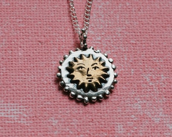 Sun Pendant, Celestial Silver Necklace, Recycled 925