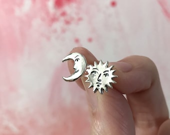 Stars and Moon Sterling Silver Stud Earrings