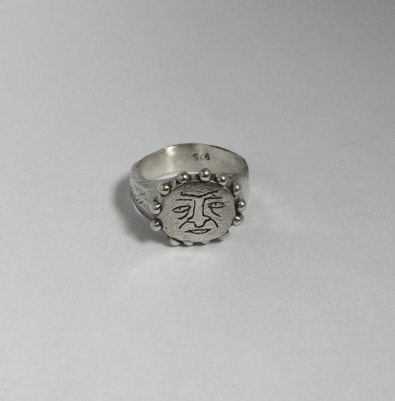 Sun face relic ring in sterling silver signet ring | Etsy