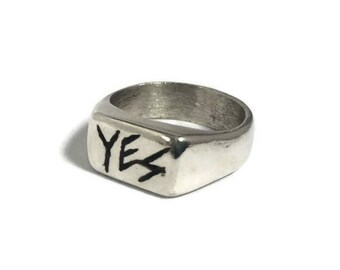 YES, sterling silver chunky ring, unique ring, word ring, silver statement ring, sterling silver ring, cocktail ring