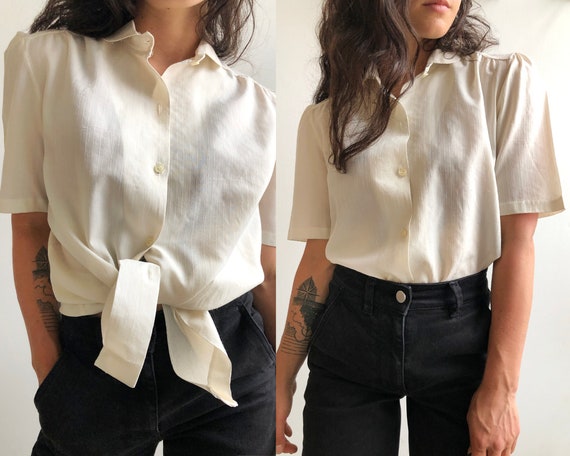 70s Cotton Puff Sleeve Blouse, Size Medium