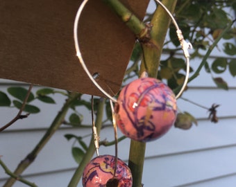 Pink Floral Bead Hoop Earrings