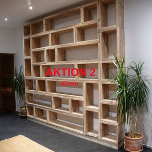 Libreria con scaffale in legno da costruzione, aspetto USATO - 2 spessori di legno - COMPLETA - PROMOZIONE - fino al 20% di sconto sugli scaffali progettati su misura!