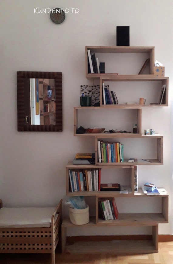 Modular Free-standing Shelving Unit Made From Old Floorboards 