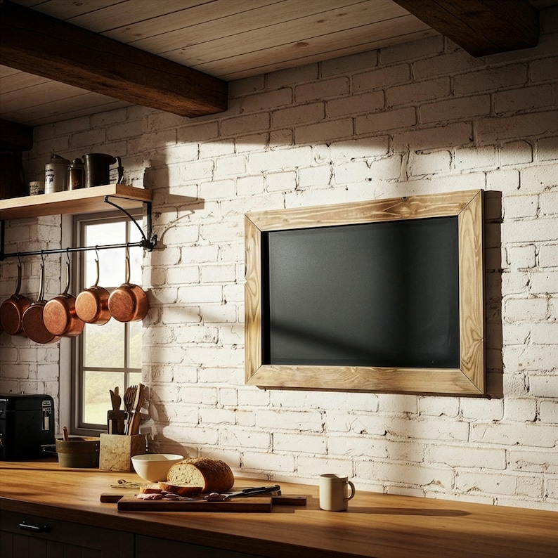 Lavagna con cornice in legno di recupero, lavagna personalizzata, lavagna per menù da cucina, legno riciclato, lavagna da parete fatta a mano immagine 1