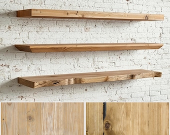 Floating wall shelf made of solid construction timber with a distressed look | Bookshelf, kitchen shelf 30–200 cm | Custom-made wall shelf