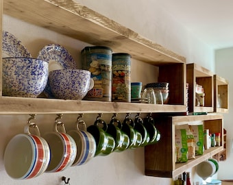 Estantería flotante de madera | Librería a medida de madera reciclada | Estante de cocina, especiero | Estante para platos | MARIA T20
