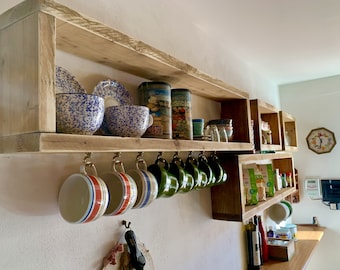 MARIA18 Floating wall shelf made of scaffolding planks Solid wood Shelf Timber USED 18 or 27 cm depth
