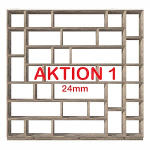 Puede incluir: Una estanter&iacute;a de madera con un patr&oacute;n de rejilla y el texto "AKTION 1 24mm" impreso en la parte delantera. La estanter&iacute;a est&aacute; hecha de madera marr&oacute;n claro y tiene un aspecto r&uacute;stico.