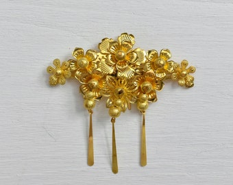 Gold Chinese Wedding Flowers Bridal Hair Comb/Hair Piece/Hair Accessory - RENEE