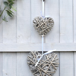 Rustic Rattan Wicker Trio of Hearts Hanging Decoration - Brown