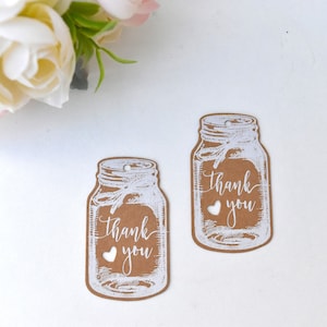 Rustikale Kraft + Weißes Mason Jar Hochzeit Danke Geschenkanhänger