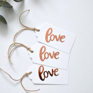 Rose Gold &#39;Love&#39; White Wedding Gift Tags