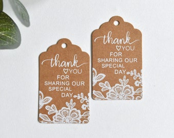 Rustic Kraft + White Lace Print Wedding Thank You Gift Tags