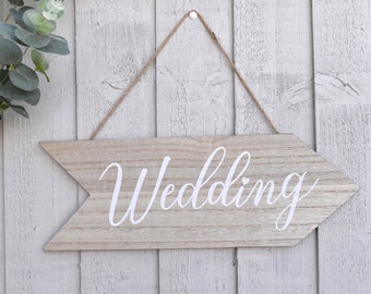 Rustic-Shabby Wooden Hanging Wedding Arrow/Pointer/Sign in Light Wood