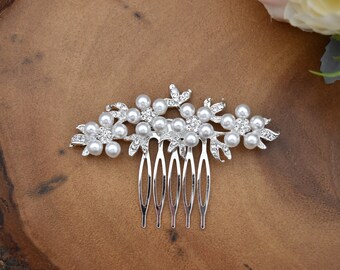 Small Silver White Pearl Flower Bridal Wedding Hair Comb/Hair Accessory/Hair Pin - MILLIE