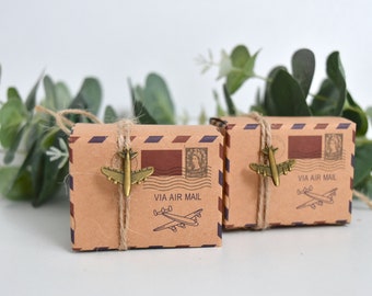 Vintage Airmail Airplane Letter Suitcase Destination Wedding Theme Favour Boxes