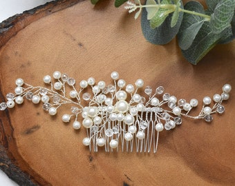 Bridal Silver Crystal Rhinestone Pearl Droplet Wedding Hair Comb/Hair Accessory - JUDY