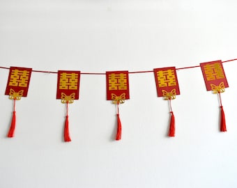 Chinese Wedding Double Happiness Butterfly Mini Garland/Bunting/Poster
