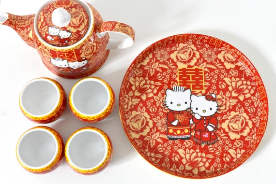 Hello Kitty Chinese Wedding Double Happiness Tea Set/tea Pot/tea